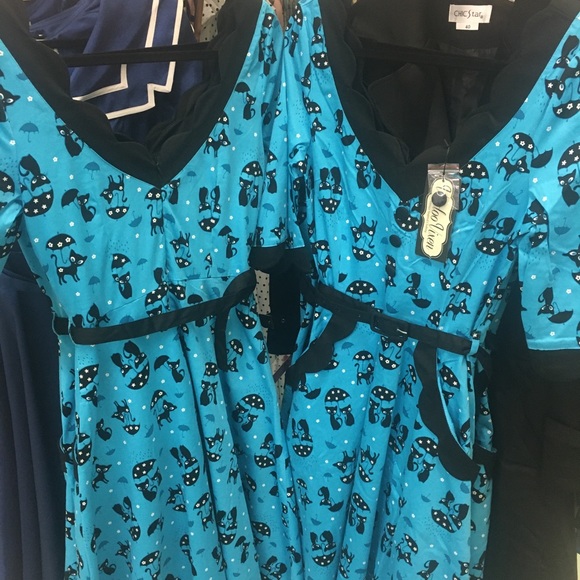 Voodoo Vixen Katnis Flared Cat Dress Blue - Picture 6 of 8